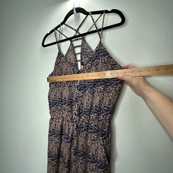 Fora Tan & Navy Front Button Strappy Decorative Back Wide Leg Jumpsuit Small - Picture 14 of 16